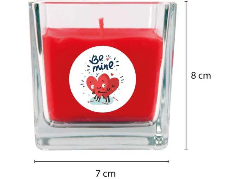 HS Candle Duftkerze & Glas Valentinstag Viereck 50h Be Mine