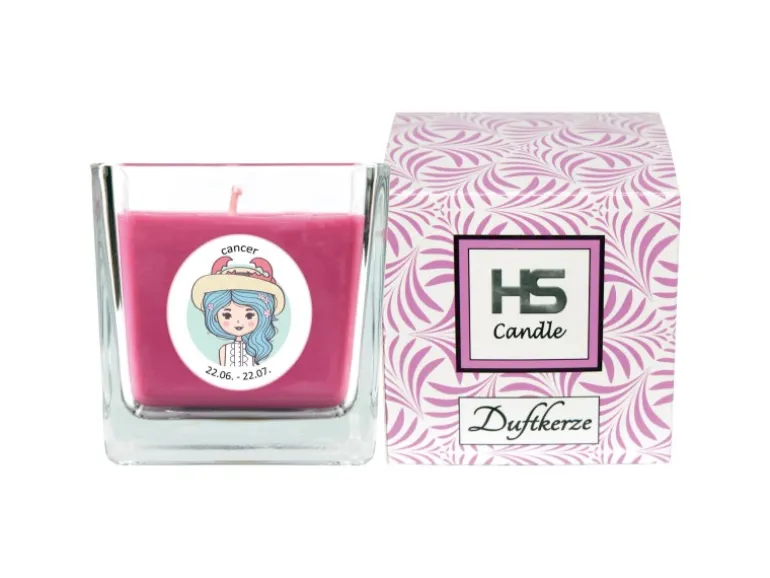 HS Candle Duftkerze & Glas Sternzeichen Lavendel 50 Stunden Krebs