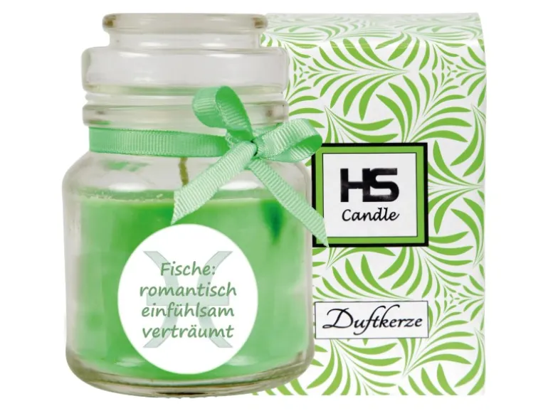HS Candle Duftkerze & Glas Sternzeichen Coconut Limes 30 Stunden Fische