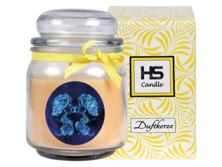 HS Candle Duftkerze & Glas Sternzeichen Vanille 70 Stunden Zwillinge