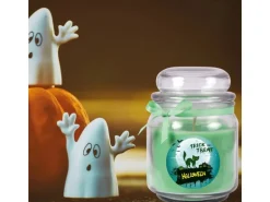 HS Candle Duftkerze & Glas Halloween Grün Bonbon 70h