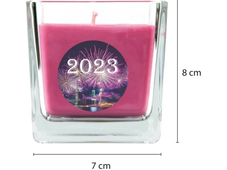 HS Candle Duftkerze & Glas Neujahr Lila Bonbon 50h