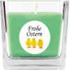 HS Candle Duftkerze & Glas Frohe Ostern Viereck 8 x 7,5cm Coconut Limes Küken