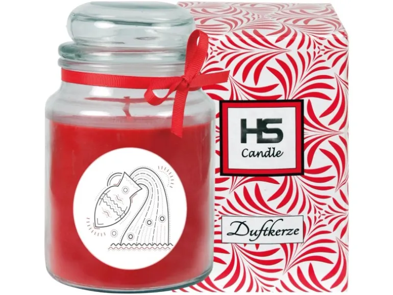 HS Candle Duftkerze & Glas Sternzeichen Rose 110 Stunden Wassermann