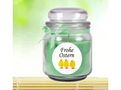 HS Candle Duftkerze & Glas Frohe Ostern Bonbon Ø9 cm Coconut Limes Küken
