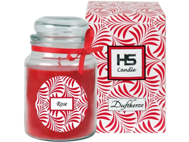 HS Candle Duftkerze & Glas Duft Schriftzug Bonbon Ø10 cm Rose