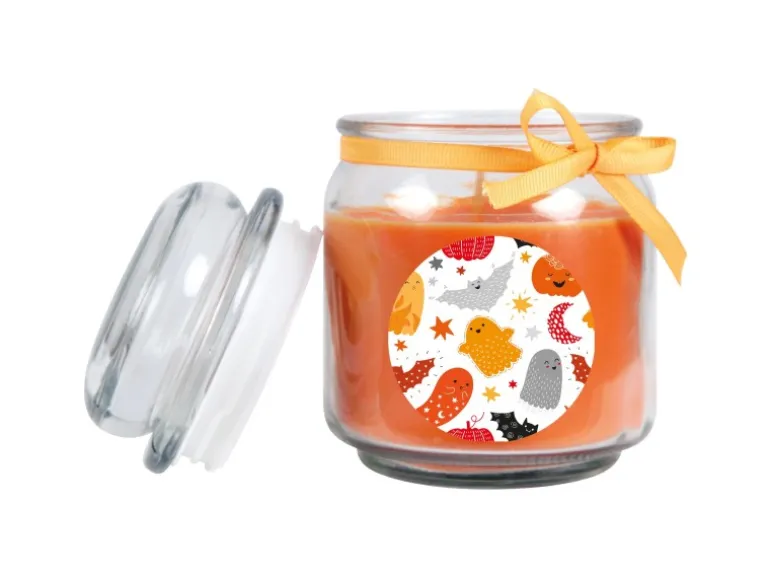 HS Candle Duftkerze & Glas Halloween Orange Bonbon 70h