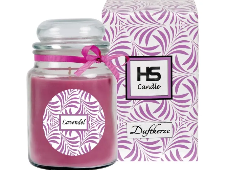 HS Candle Duftkerze & Glas Duft Schriftzug Bonbon Ø10 cm Lavendel