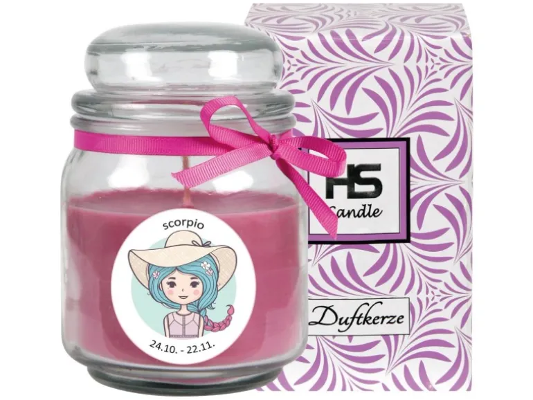 HS Candle Duftkerze & Glas Sternzeichen Lavendel 70 Stunden Skorpion