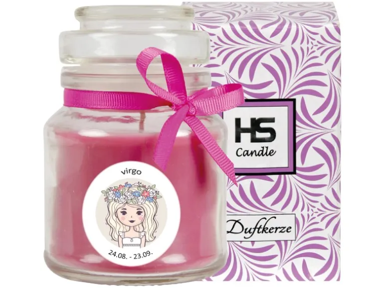HS Candle Duftkerze & Glas Sternzeichen Lavendel 30 Stunden Jungfrau