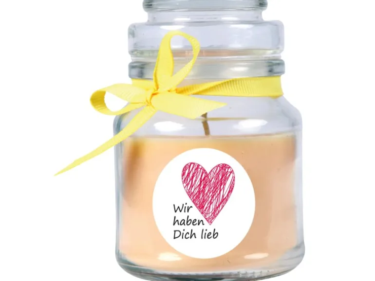 HS Candle Duftkerze & Glas Herzen Vanille Gelb