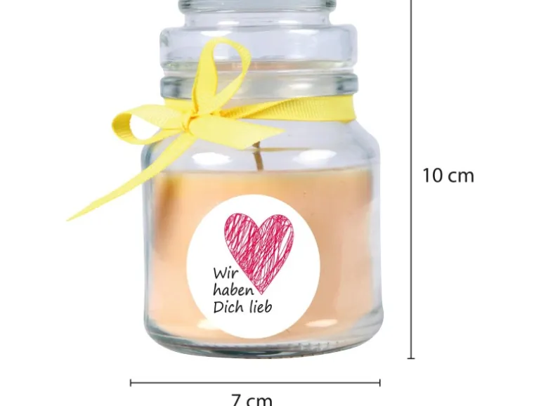 HS Candle Duftkerze & Glas Herzen Vanille Gelb