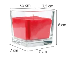 HS Candle Duftkerze & Glas Karneval Rot Viereck 50h