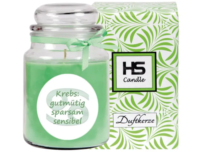 HS Candle Duftkerze & Glas Sternzeichen Coconut Limes 110 Stunden Krebs