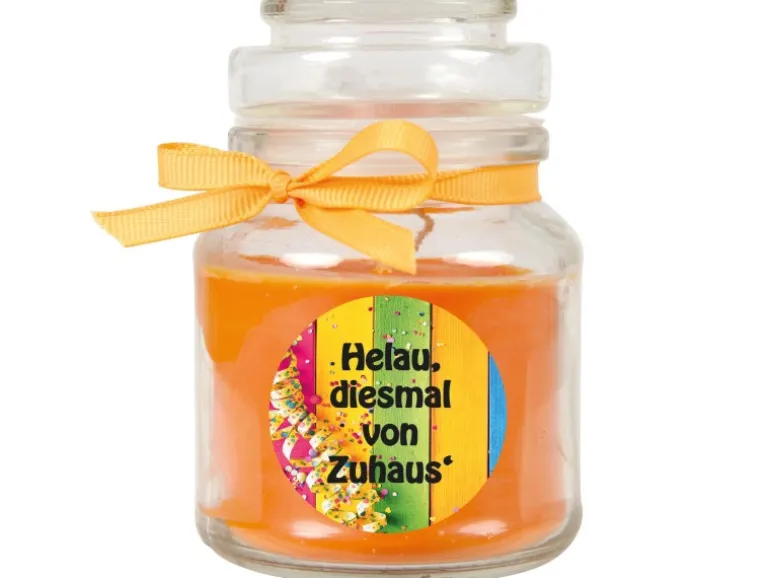 HS Candle Duftkerze & Glas Karneval Orange Bonbon 30h
