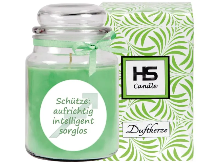 HS Candle Duftkerze & Glas Sternzeichen Coconut Limes 110 Stunden Schütze