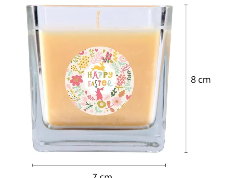 HS Candle Duftkerze & Glas Ostern Creme Viereck 50h Happy Easter Blumen
