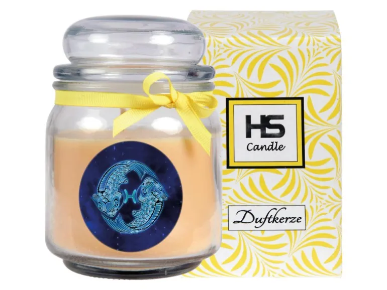 HS Candle Duftkerze & Glas Sternzeichen Vanille 70 Stunden Fische