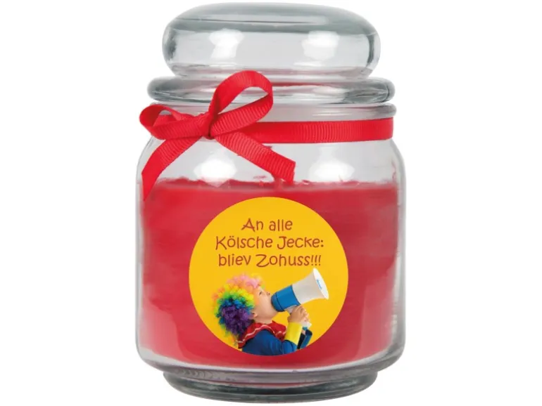 HS Candle Duftkerze & Glas Karneval Rot Bonbon 70h