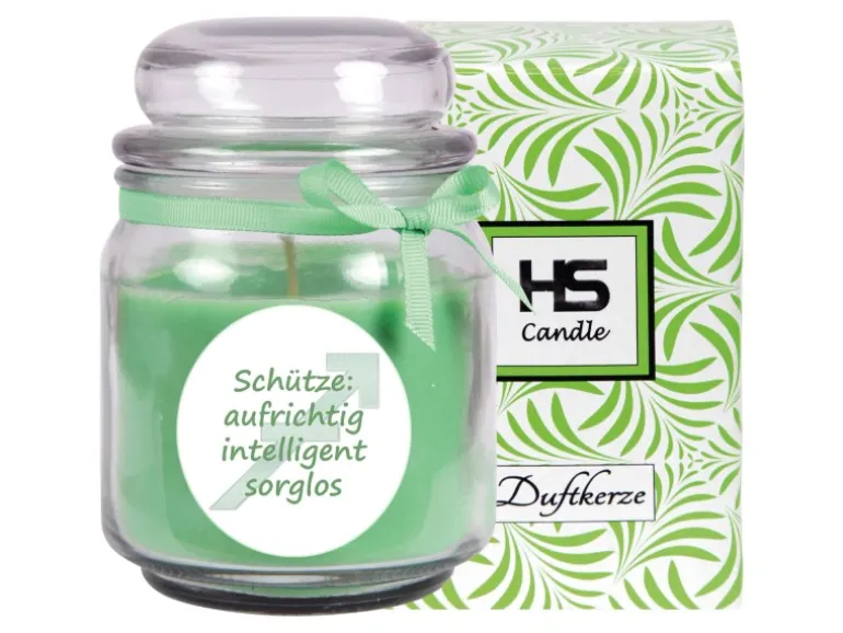 HS Candle Duftkerze & Glas Sternzeichen Coconut Limes 70 Stunden Schütze