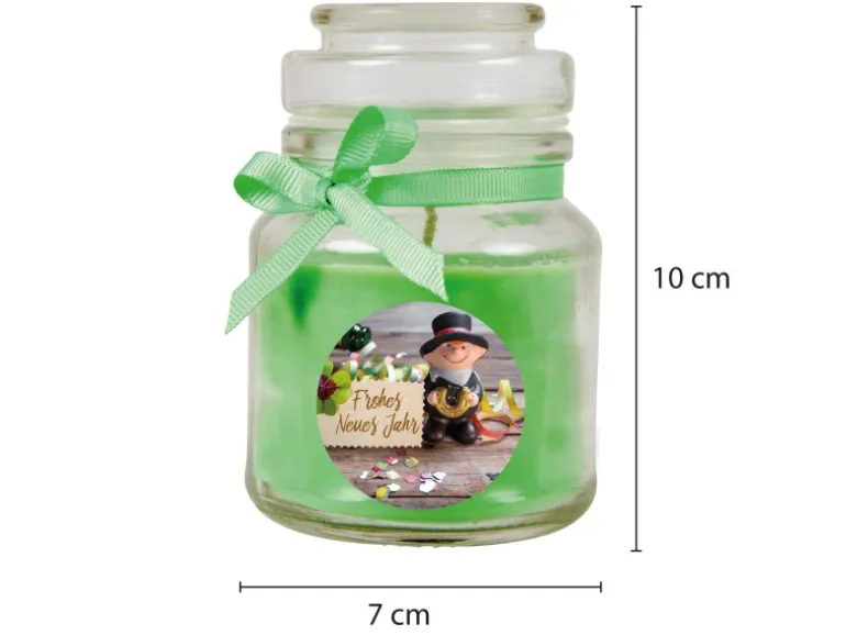 HS Candle Duftkerze & Glas Neujahr Grün Bonbon 30h