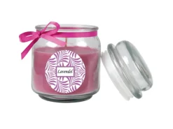 HS Candle Duftkerze & Glas Duft Schriftzug Bonbon Ø9 cm Lavendel