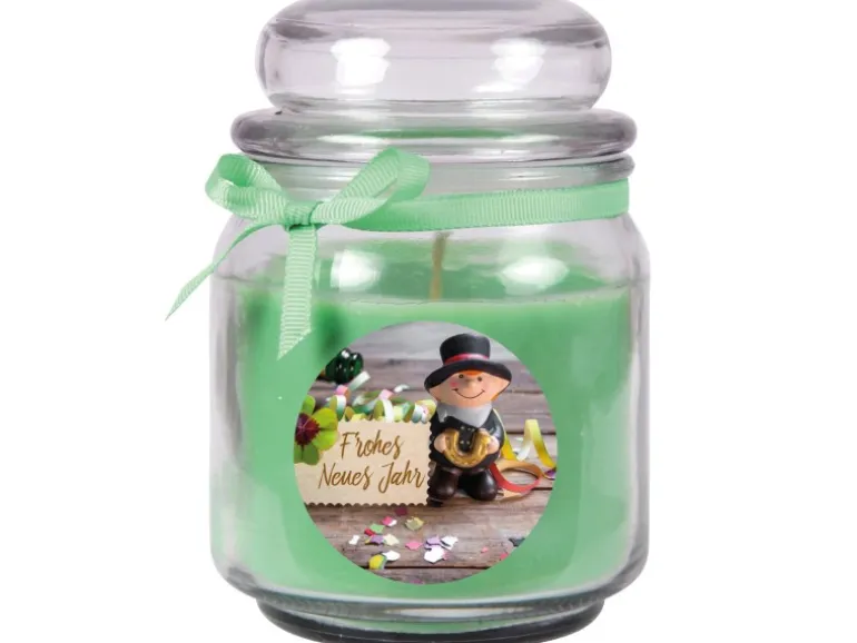 HS Candle Duftkerze & Glas Neujahr Grün Bonbon 70h