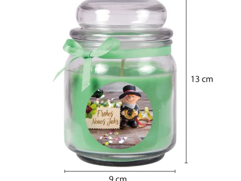 HS Candle Duftkerze & Glas Neujahr Grün Bonbon 70h