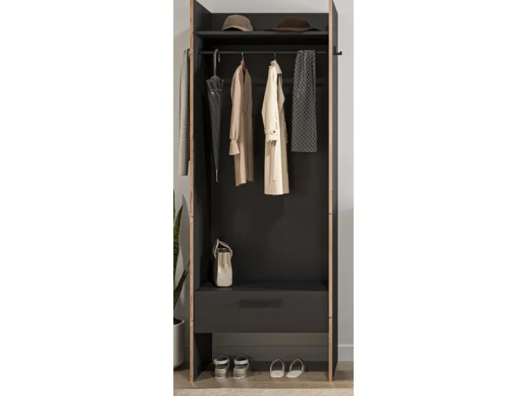 Inn.Furn Garderobe Salud in Grau und Nox Eiche 70 x 189 cm Salud
