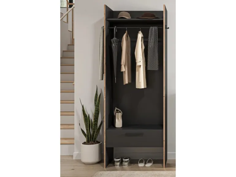 Inn.Furn Garderobe Salud in Grau und Nox Eiche 70 x 189 cm Salud
