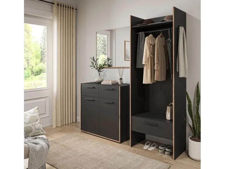 Inn.Furn Garderobe Salud in Grau und Nox Eiche 70 x 189 cm Salud