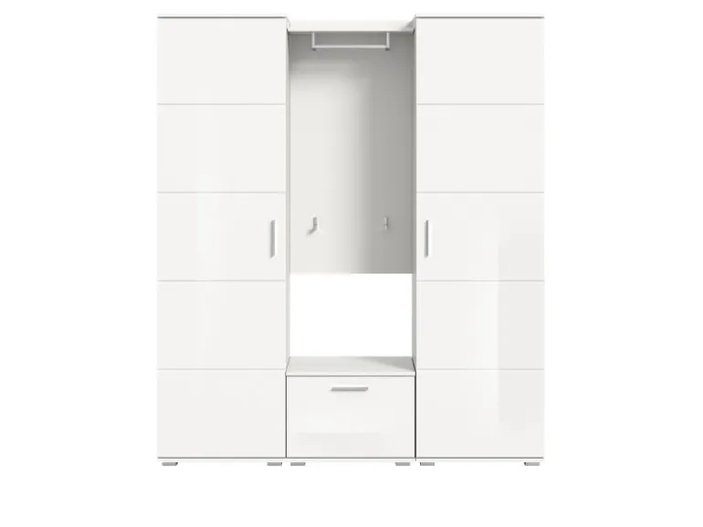 Inn.Furn Garderobe Set Weiß Hochglanz 4-teilig 165 cm Viel Stauraum Grazie