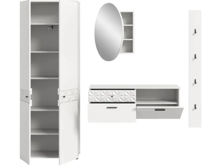 Inn.Furn Garderoben-Set in Weiß Hochglanz 226 cm Relief