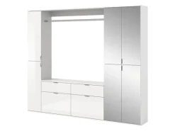 Inn.Furn Garderoben-Set 4-teilig Weiß Hochglanz 212 cm mit Spiegel SystemX