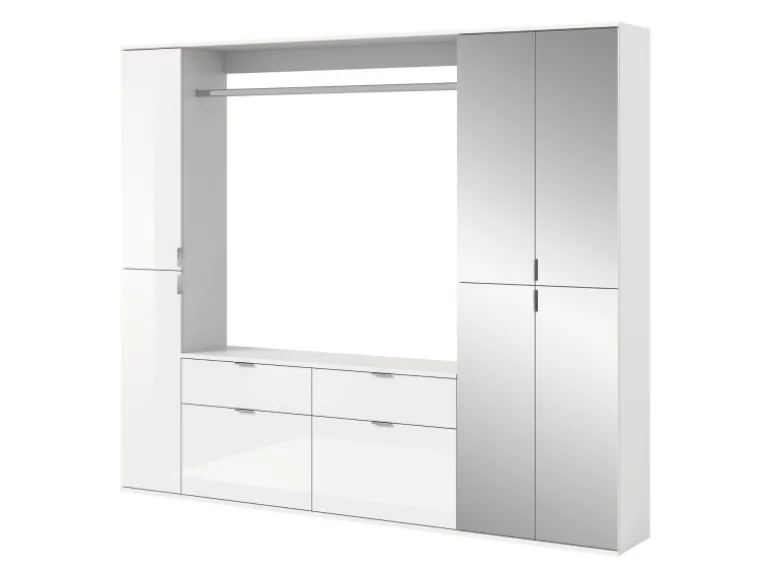 Inn.Furn Garderoben-Set 4-teilig Weiß Hochglanz 212 cm mit Spiegel SystemX