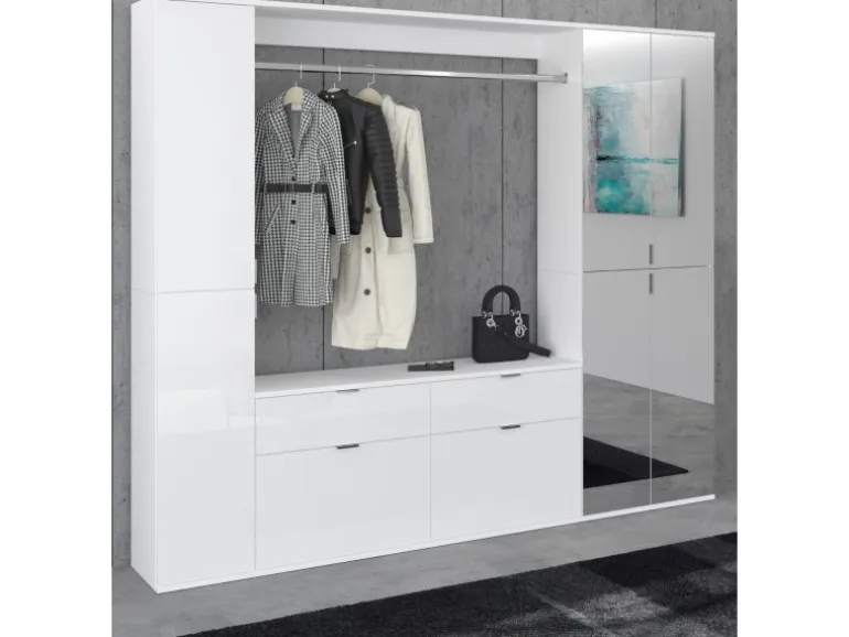 Inn.Furn Garderoben-Set 4-teilig Weiß Hochglanz 212 cm mit Spiegel SystemX