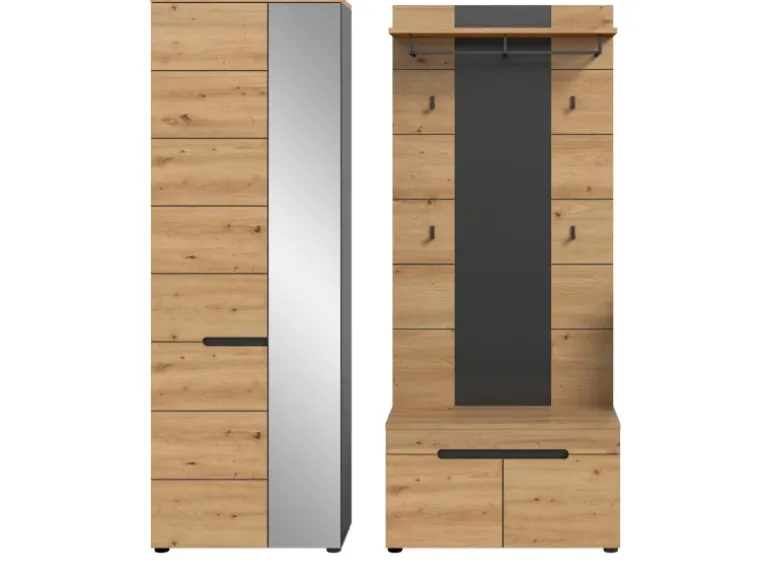 Inn.Furn Garderoben-Set 3-teilig in Eiche und Grau 160 cm Cooper