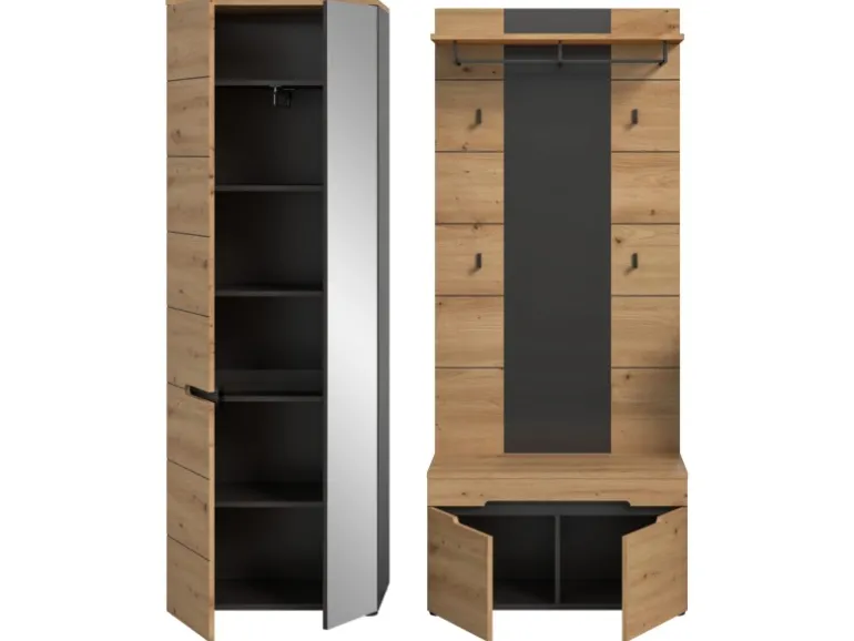 Inn.Furn Garderoben-Set 3-teilig in Eiche und Grau 160 cm Cooper