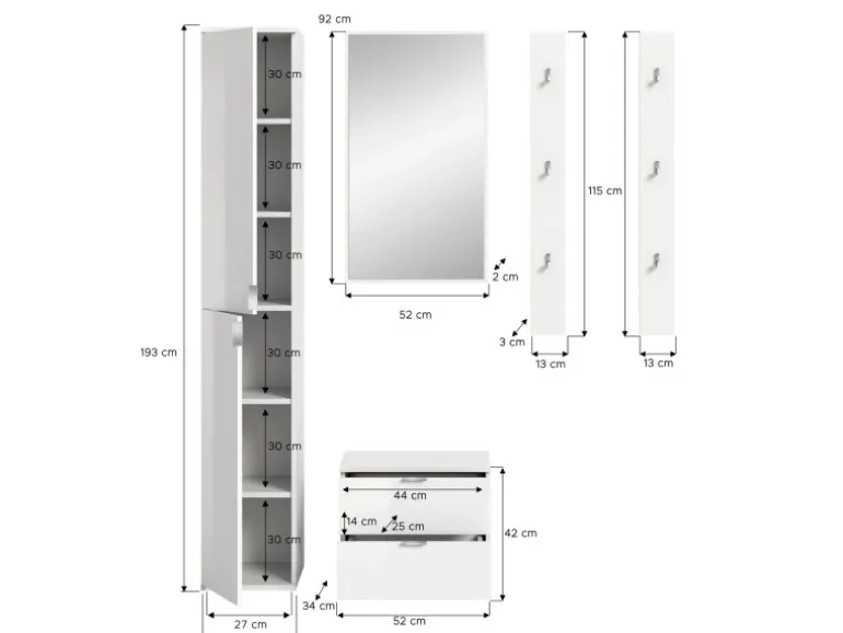 Inn.Furn Garderoben-Set 5-teilig in Weiß Hochglanz 153 cm SystemX