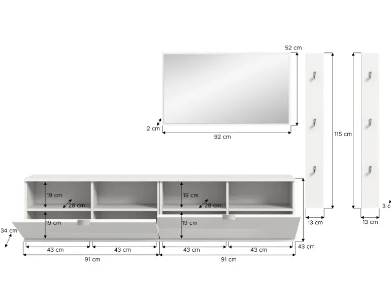 Inn.Furn Garderoben-Set 5-teilig in Weiß Hochglanz 238 cm SystemX