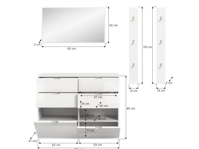 Inn.Furn Garderoben-Set 4-teilig in Weiß Hochglanz 166 cm SystemX