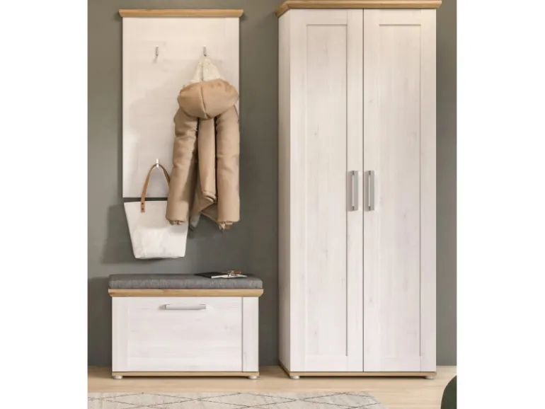 Inn.Furn Garderoben-Set 3-teilig Weiß Lärche 175 cm Landhaus-Stil Mirano