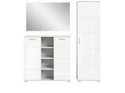 Inn.Furn Garderoben-Set 3-teilig Weiß Hochglanz 180 cm mit 13 Fächern Grazie