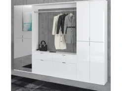 Inn.Furn Garderoben-Set 4-teilig Weiß Hochglanz 243 cm mit Spiegel SystemX