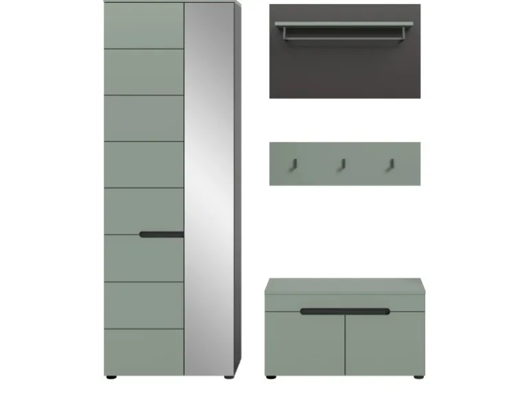 Inn.Furn Garderoben-Set 4-teilig in Salbei und Grau 160 cm Cooper