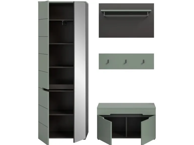 Inn.Furn Garderoben-Set 4-teilig in Salbei und Grau 160 cm Cooper