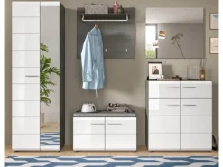 Inn.Furn Garderoben-Set 5-teilig Weiß Hochglanz Grau 250 cm Rumba
