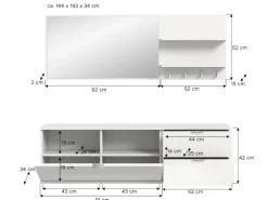 Inn.Furn Garderoben-Set 4-teilig in Weiß Hochglanz 144 cm SystemX
