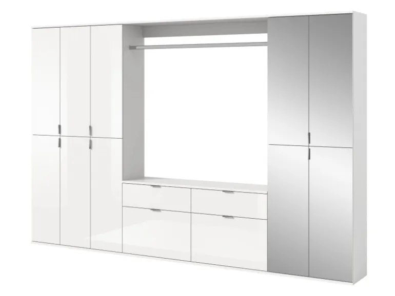 Inn.Furn Garderoben-Set 5-teilig Weiß Hochglanz 273 cm Viel Stauraum SystemX