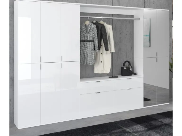 Inn.Furn Garderoben-Set 5-teilig Weiß Hochglanz 273 cm Viel Stauraum SystemX
